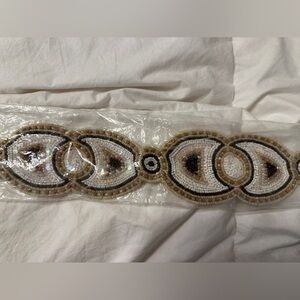 Cache Beaded Sand Fabric Belt - New